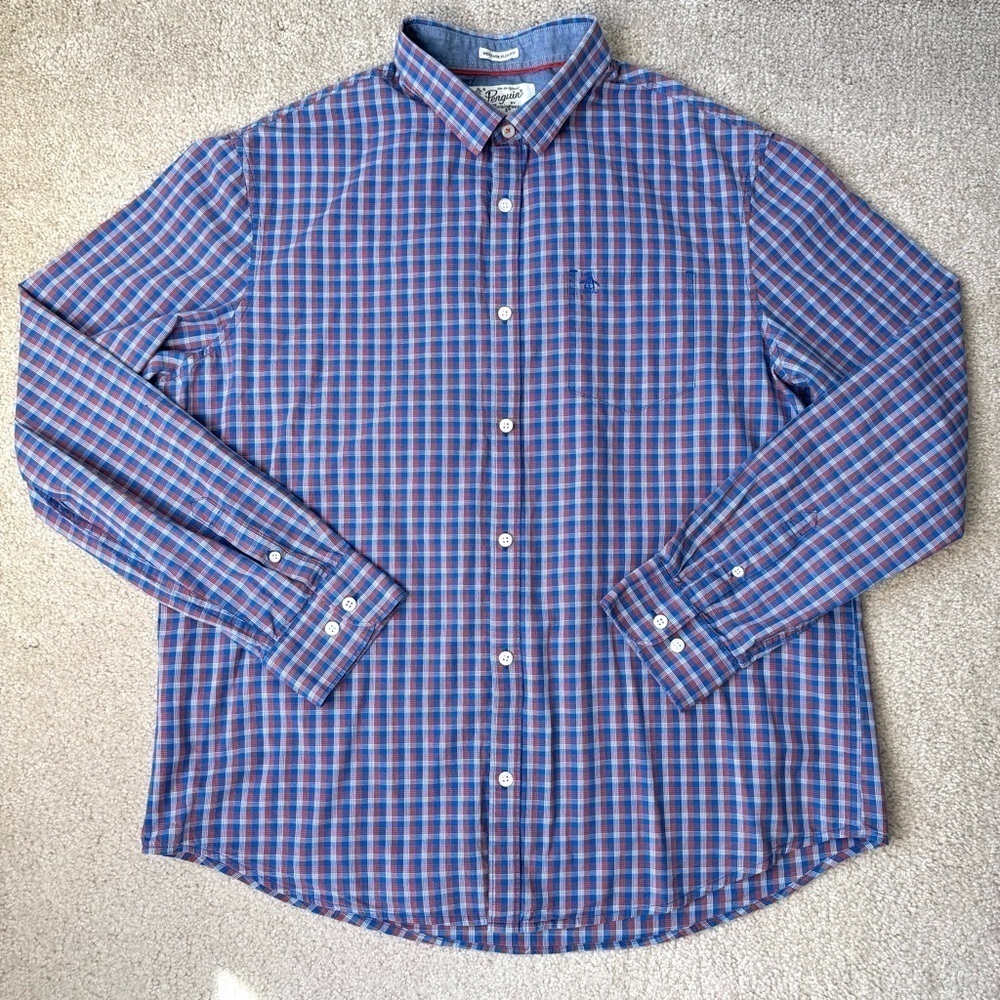 Original Penguin Heritage Slim Fit Long Sleeve Shirt Lightweight Button Up XXL